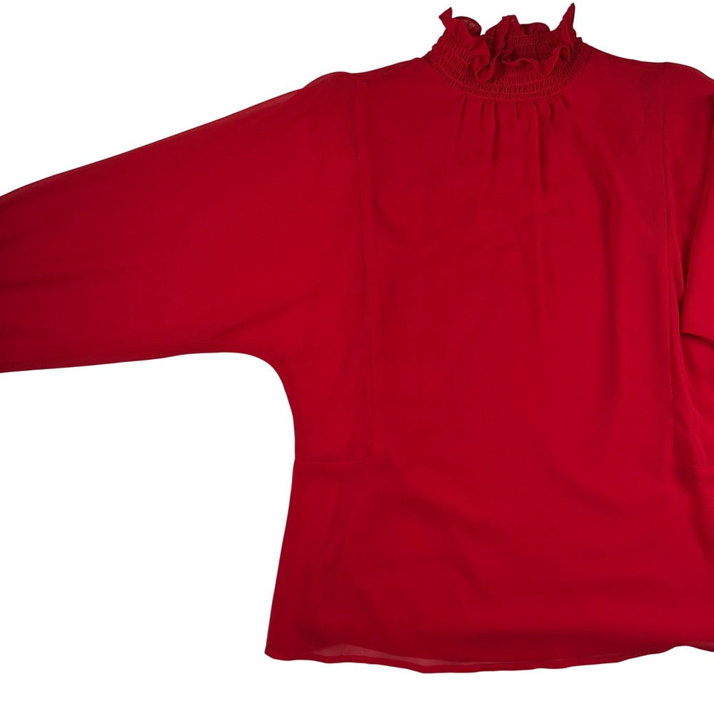 Vince Camuto Womens Red Smocked High Neck Ruffle Bishop Sleeve Blouse‎ XXS NEW - Picture 3 of 8